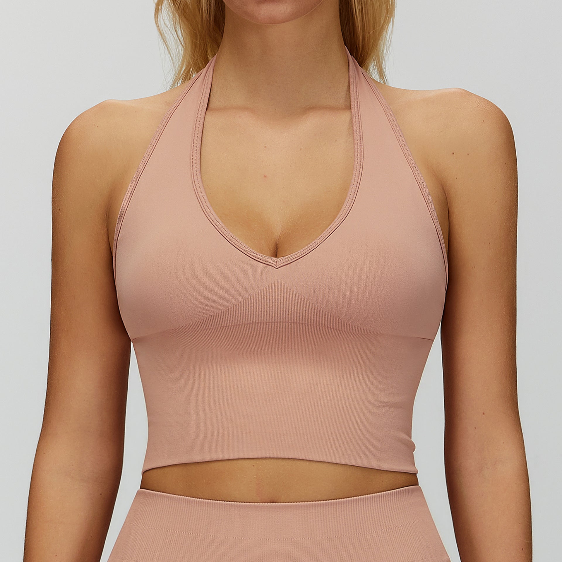 Summer Breathable Halter Neck Yoga Bra, Seamless Back Support Sports Top for Running Fitness
