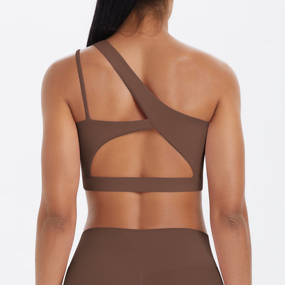 Brushed one-shoulder backless sports bra yoga vest
