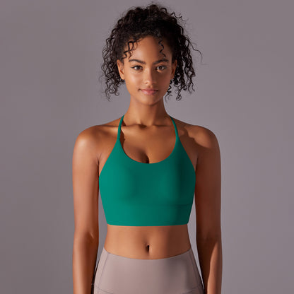 Brushed solid color backless cross strap sports bra for women