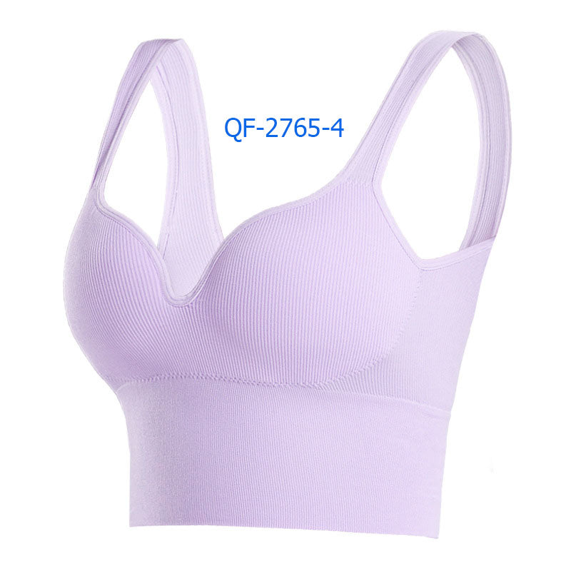 Long Line Sports Bra for Women, Wireless One Piece Molded Cup Seamless Yoga Sleep Tank Top, Supportive Push Up Workout Activewear