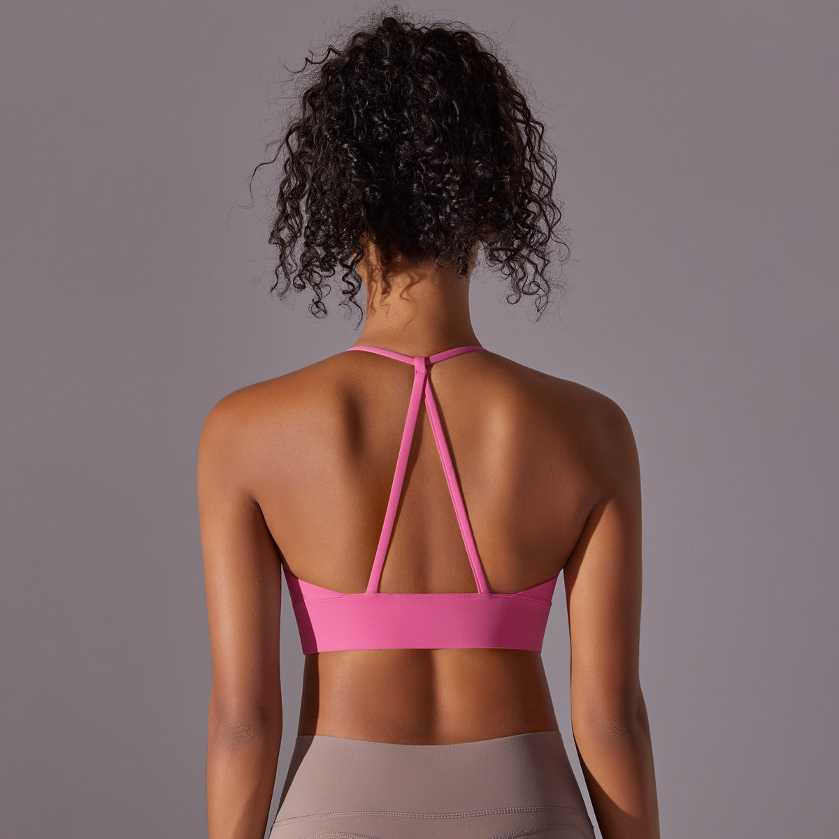 Brushed solid color backless cross strap sports bra for women