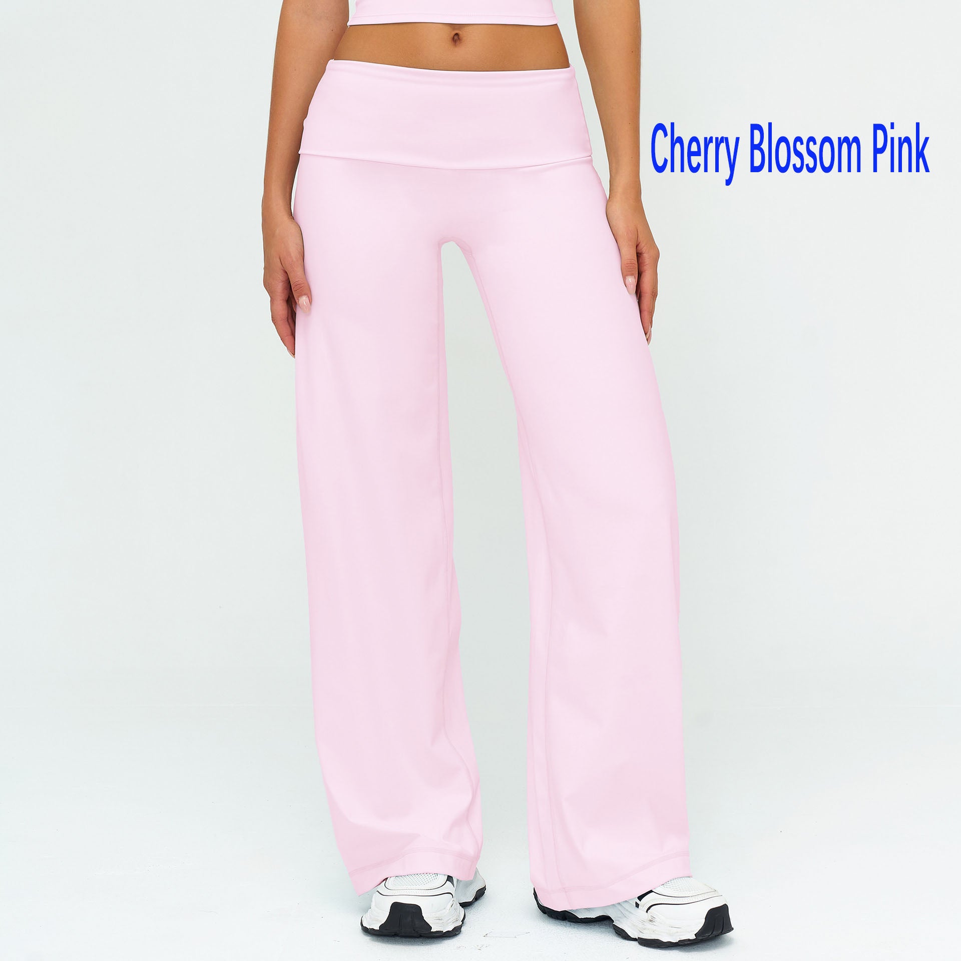 Women's Casual Wide Leg Brushed Pants, Fold Over High Waist Loose Fit Sweatpants, Soft Athletic Bottoms for Yoga & Running