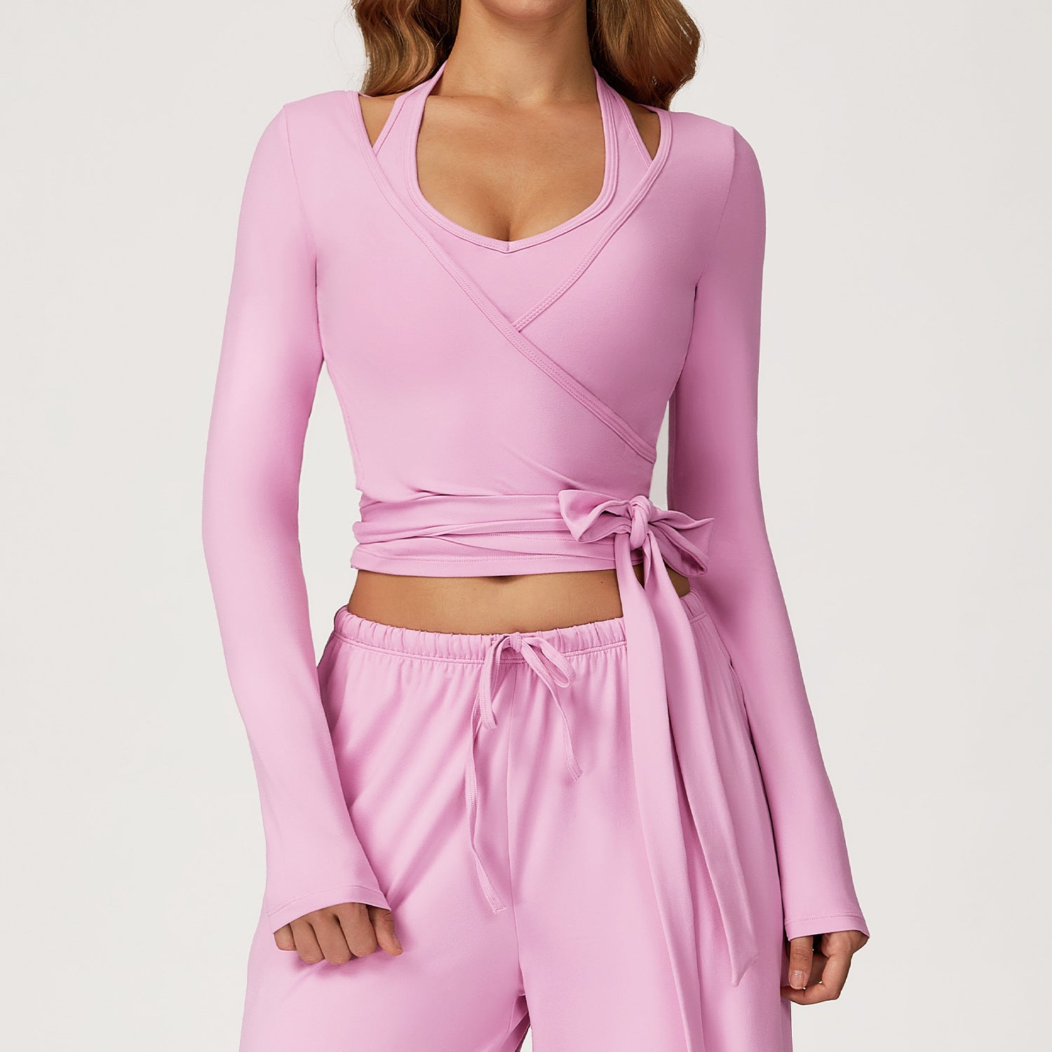 Brushed Soft Yoga Long Sleeve, One-Piece Tie Back Sportswear, High-End Activewear for Outdoor Fitness