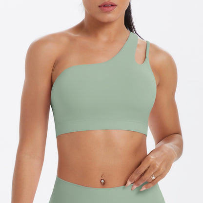 Brushed one-shoulder backless sports bra yoga vest