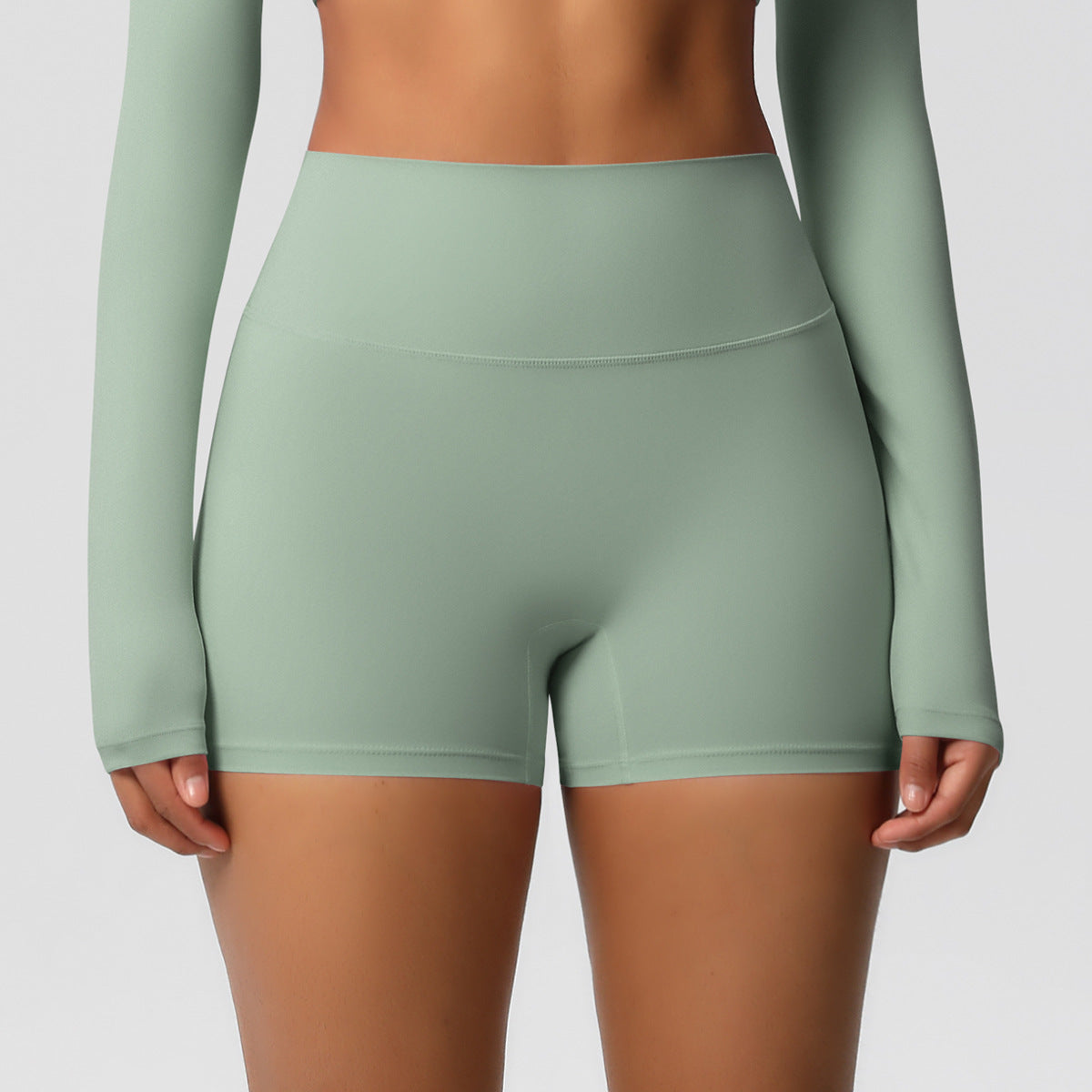 Frizzy high-waisted tight-fitting yoga shorts for running and fitness.