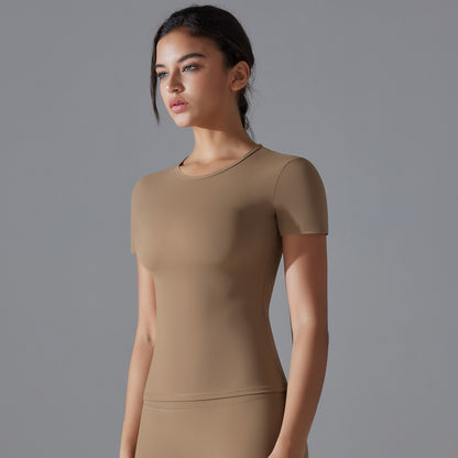 Brushed high-elasticity tight-fitting breathable yoga short-sleeved top