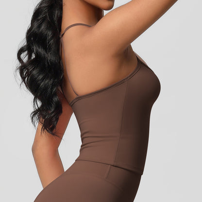 Double-sided brushed long-sleeved tight-fitting Pilates running sports top with chest pads