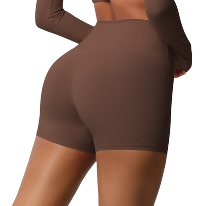 Frizzy high-waisted tight-fitting yoga shorts for running and fitness.