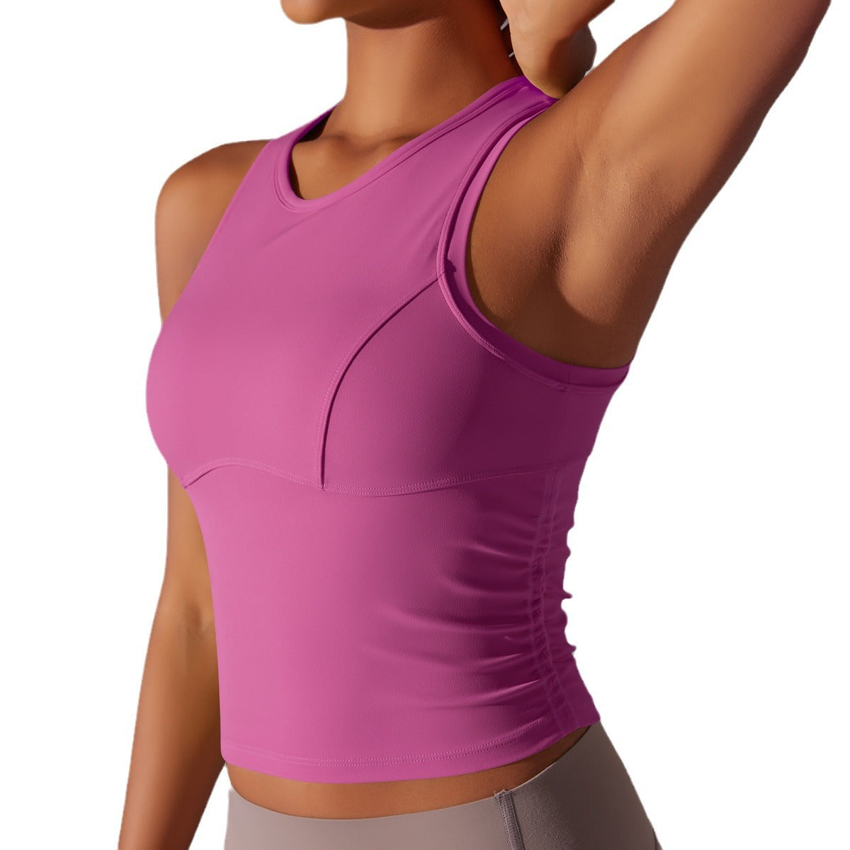 Solid color tight-fitting crew neck sports vest