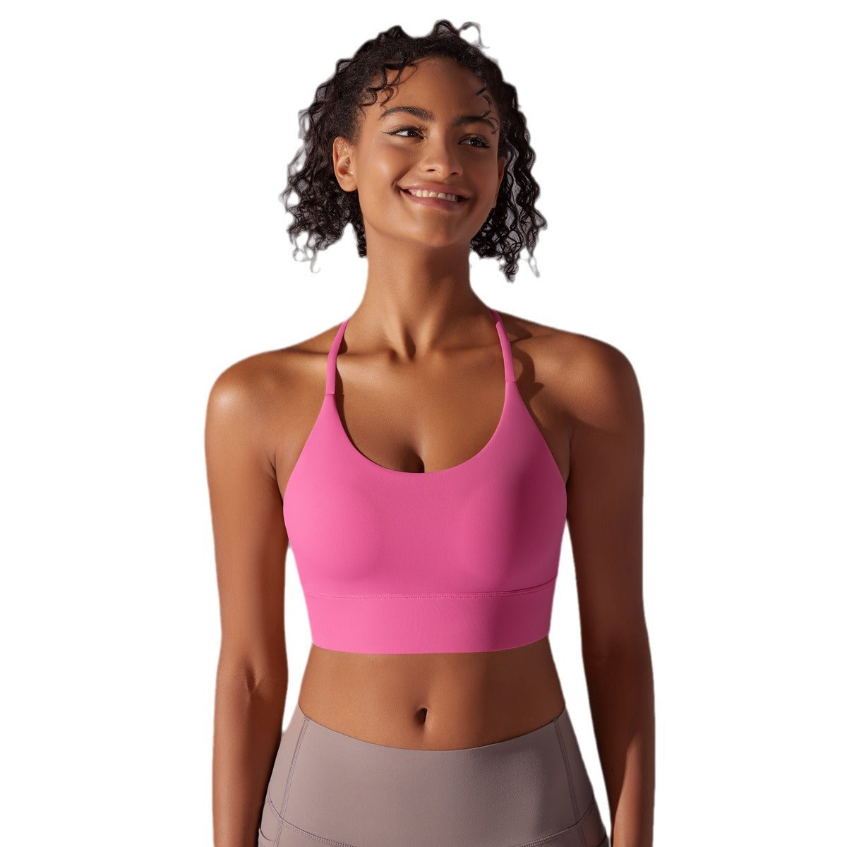 Brushed solid color backless cross strap sports bra for women