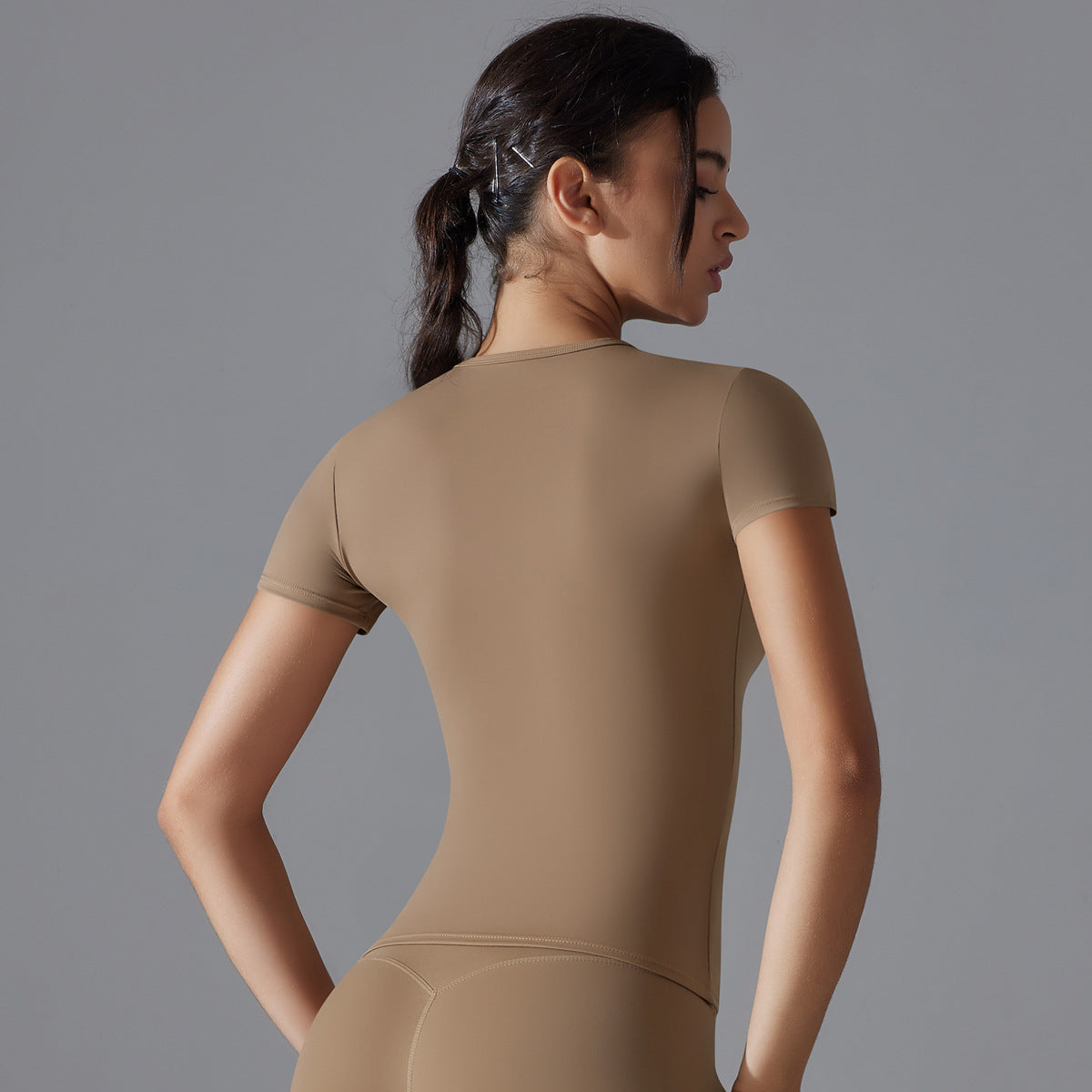 Brushed high-elasticity tight-fitting breathable yoga short-sleeved top