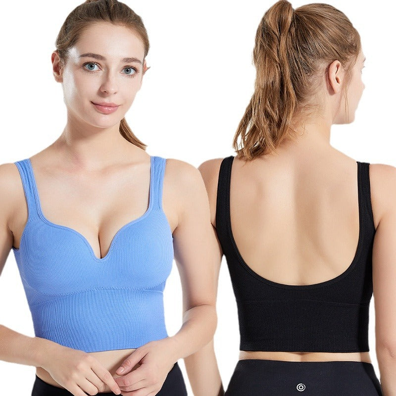 Long Line Sports Bra for Women, Wireless One Piece Molded Cup Seamless Yoga Sleep Tank Top, Supportive Push Up Workout Activewear