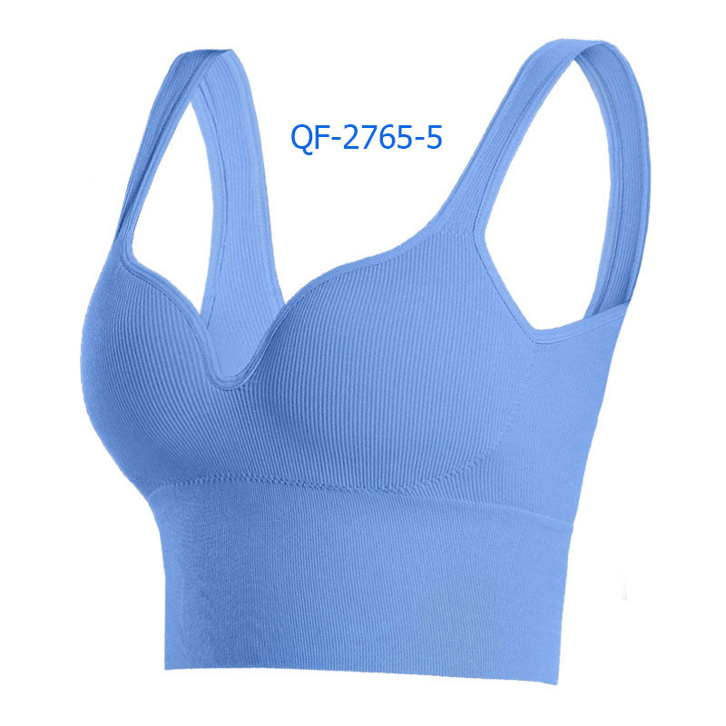 Long Line Sports Bra for Women, Wireless One Piece Molded Cup Seamless Yoga Sleep Tank Top, Supportive Push Up Workout Activewear