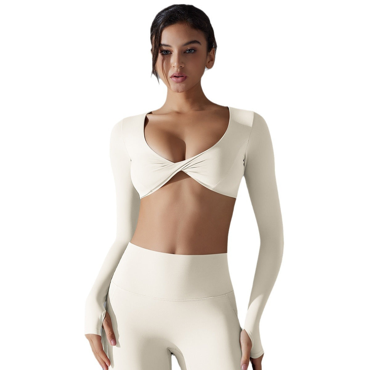 V-neck sporty short-sleeved top for women's fitness wear