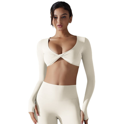 V-neck sporty short-sleeved top for women's fitness wear