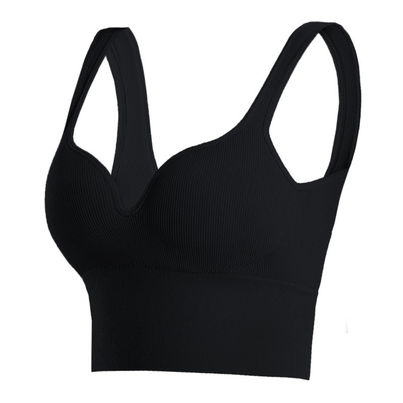 Long Line Sports Bra for Women, Wireless One Piece Molded Cup Seamless Yoga Sleep Tank Top, Supportive Push Up Workout Activewear