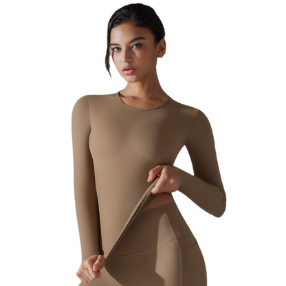 Long-sleeved, double-sided brushed, long yoga wear, breathable and suitable for sports.