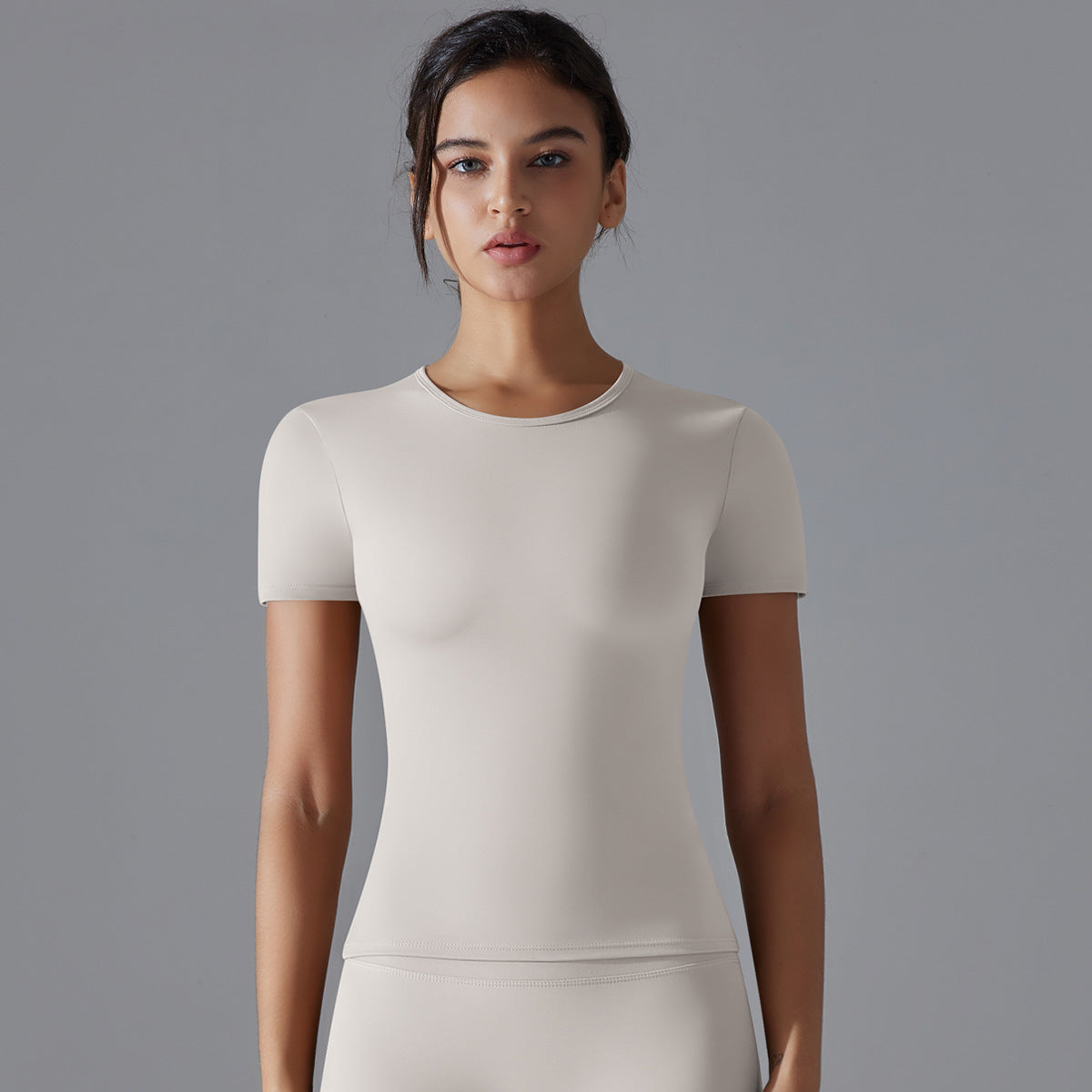 Brushed high-elasticity tight-fitting breathable yoga short-sleeved top