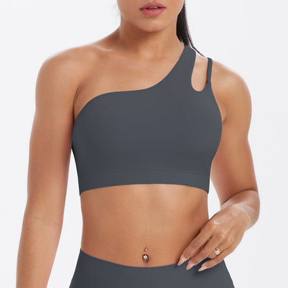 Brushed one-shoulder backless sports bra yoga vest