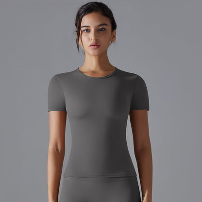 Brushed high-elasticity tight-fitting breathable yoga short-sleeved top