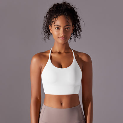 Brushed solid color backless cross strap sports bra for women