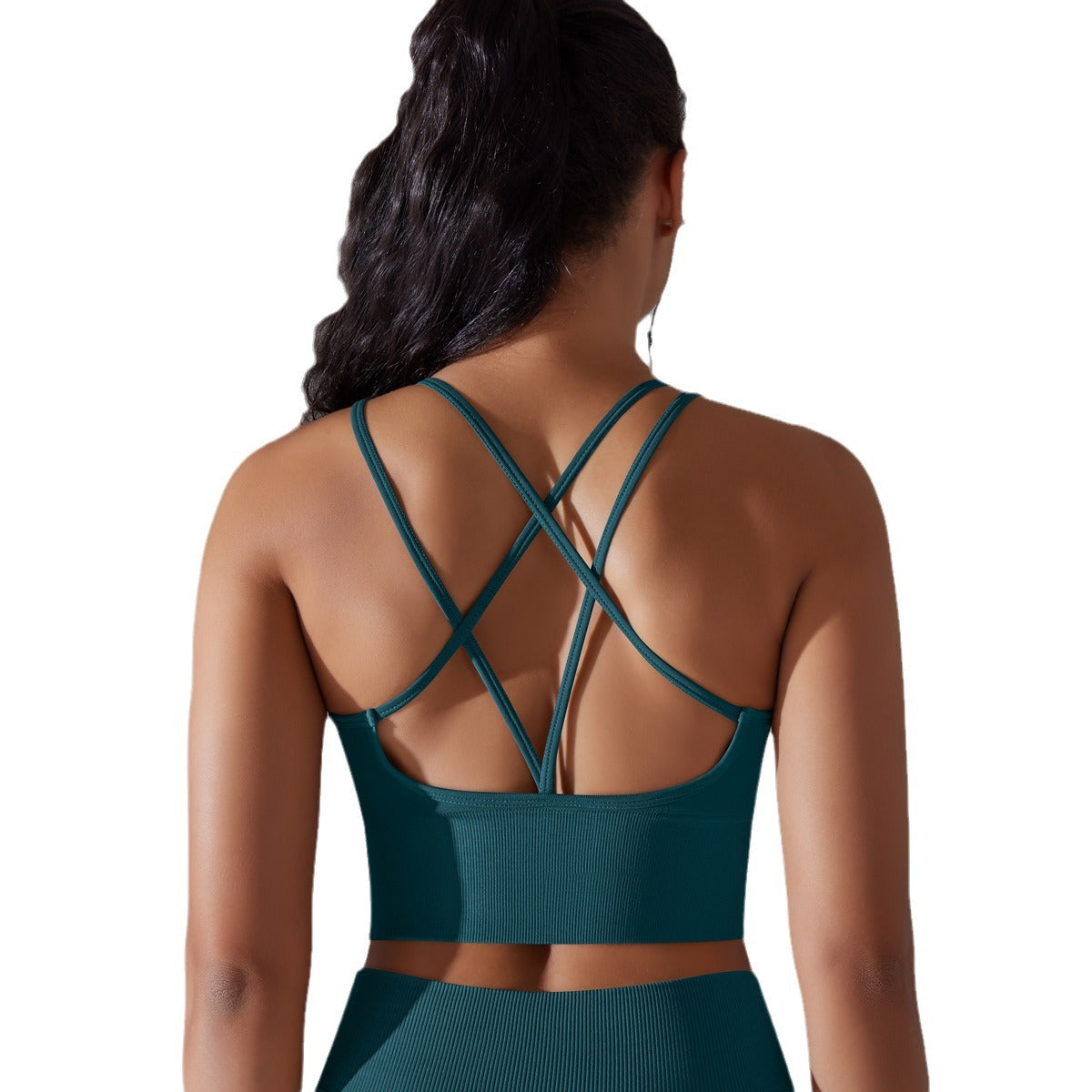 Solid Color Cross Backless Fitted Shock-Proof Sports Bra