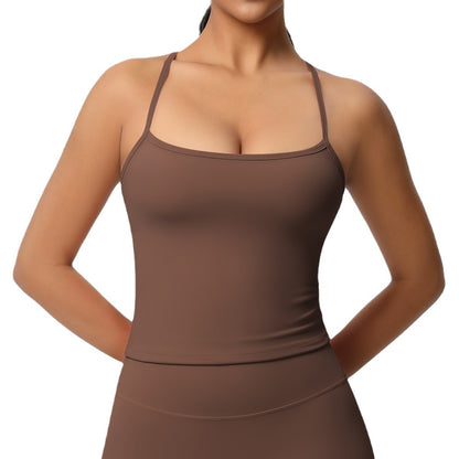 Double-sided brushed long-sleeved tight-fitting Pilates running sports top with chest pads