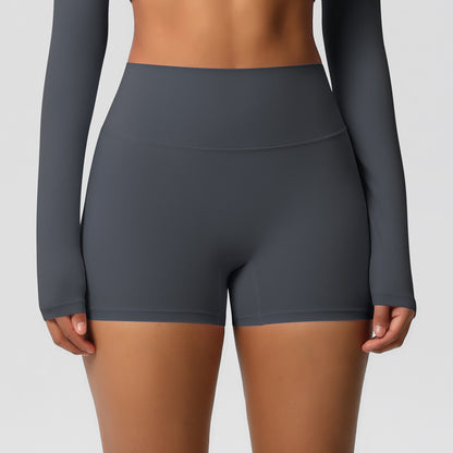 Frizzy high-waisted tight-fitting yoga shorts for running and fitness.