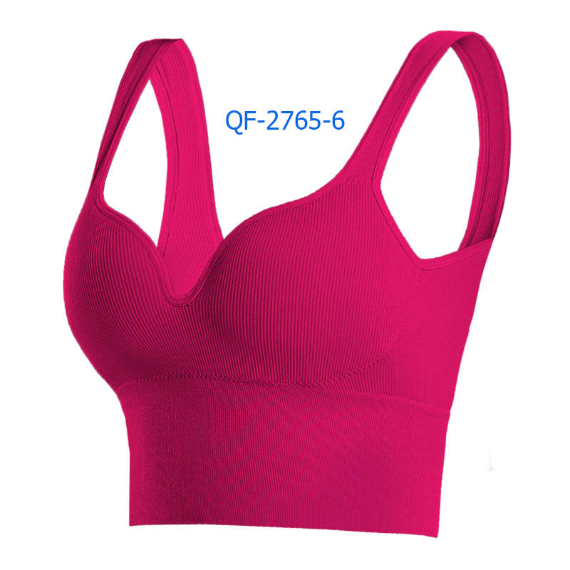 Long Line Sports Bra for Women, Wireless One Piece Molded Cup Seamless Yoga Sleep Tank Top, Supportive Push Up Workout Activewear