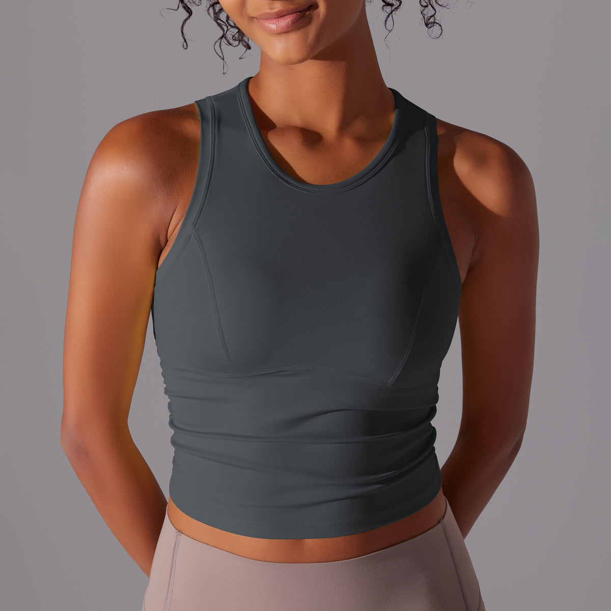 Solid color tight-fitting crew neck sports vest