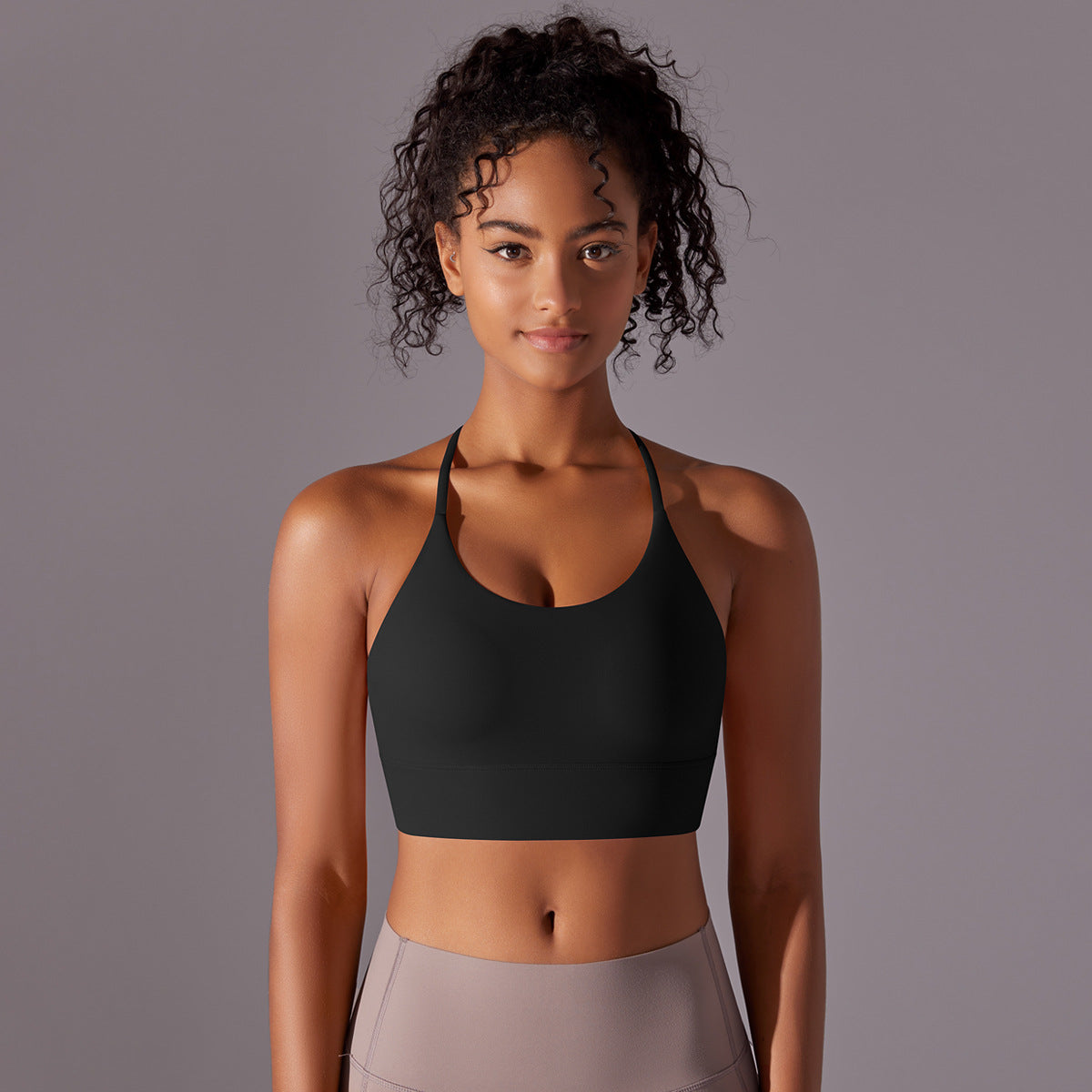 Brushed solid color backless cross strap sports bra for women