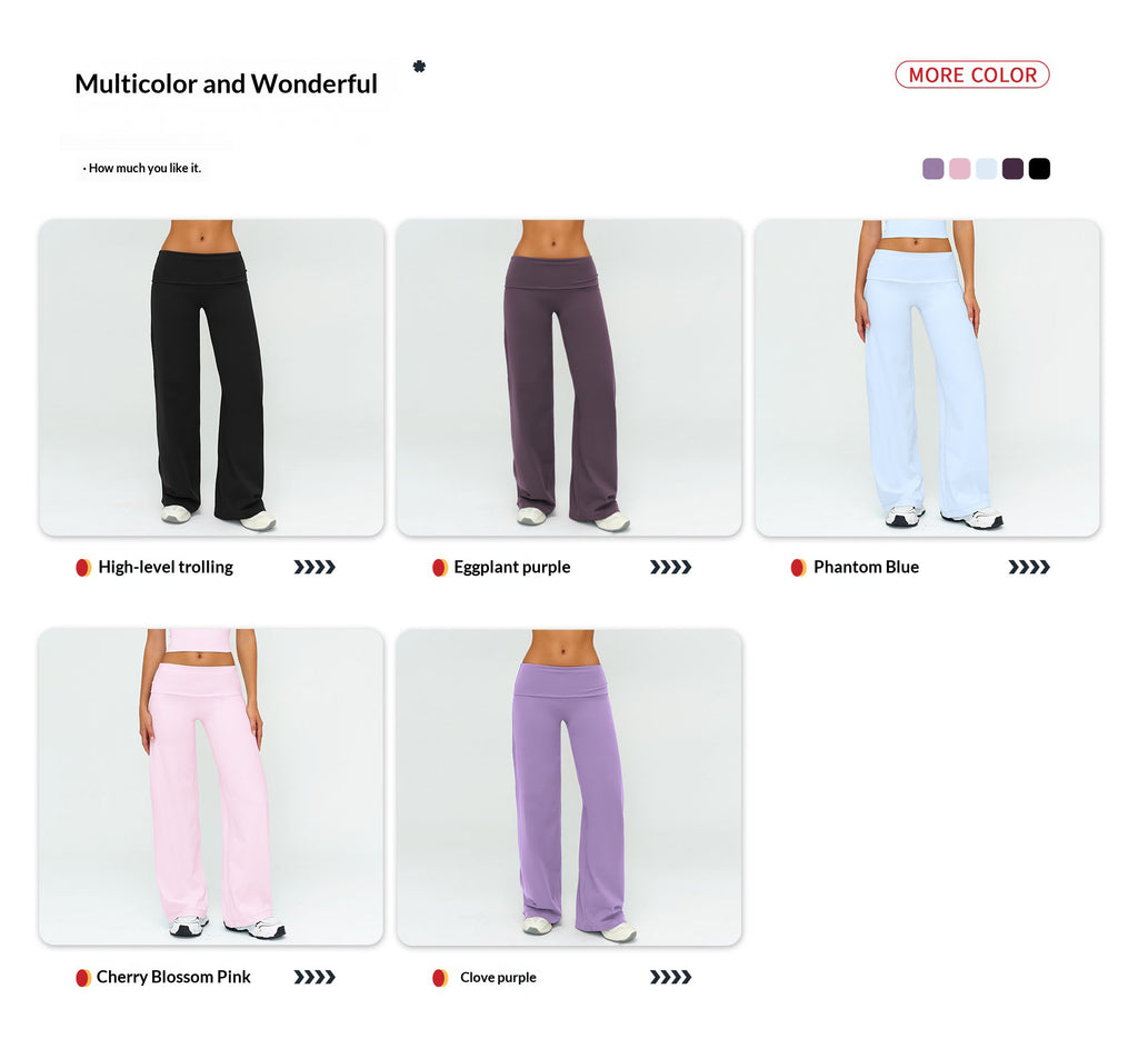Women's Casual Wide Leg Brushed Pants, Fold Over High Waist Loose Fit Sweatpants, Soft Athletic Bottoms for Yoga & Running