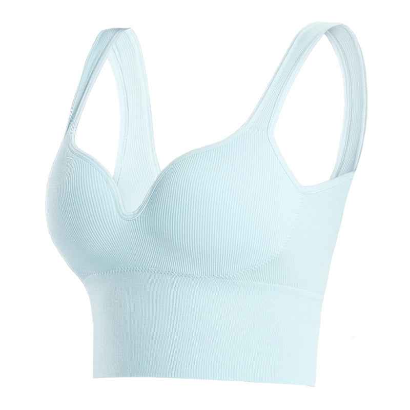Long Line Sports Bra for Women, Wireless One Piece Molded Cup Seamless Yoga Sleep Tank Top, Supportive Push Up Workout Activewear