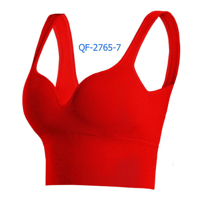 Long Line Sports Bra for Women, Wireless One Piece Molded Cup Seamless Yoga Sleep Tank Top, Supportive Push Up Workout Activewear