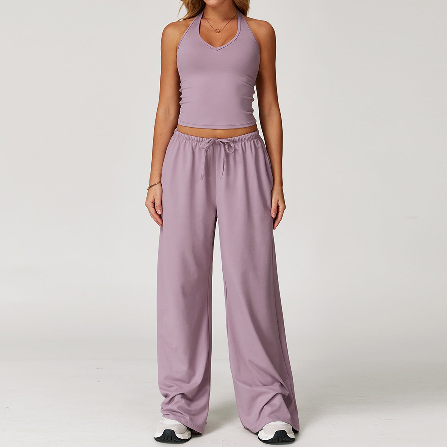 Women's Brushed Fleece Yoga Set, Quick Dry Racerback Tank & Leggings 2 Piece Outfit for Workout Running