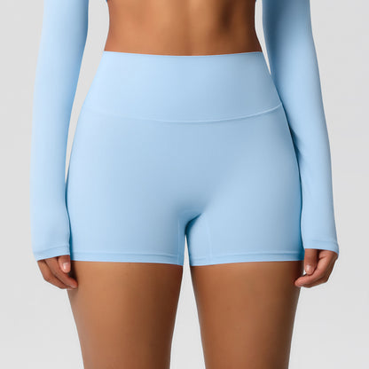 Frizzy high-waisted tight-fitting yoga shorts for running and fitness.