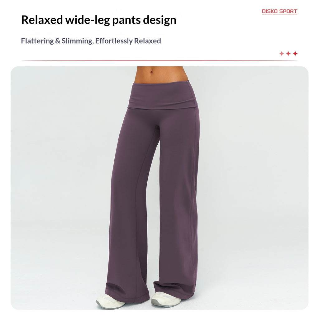 Women's Casual Wide Leg Brushed Pants, Fold Over High Waist Loose Fit Sweatpants, Soft Athletic Bottoms for Yoga & Running