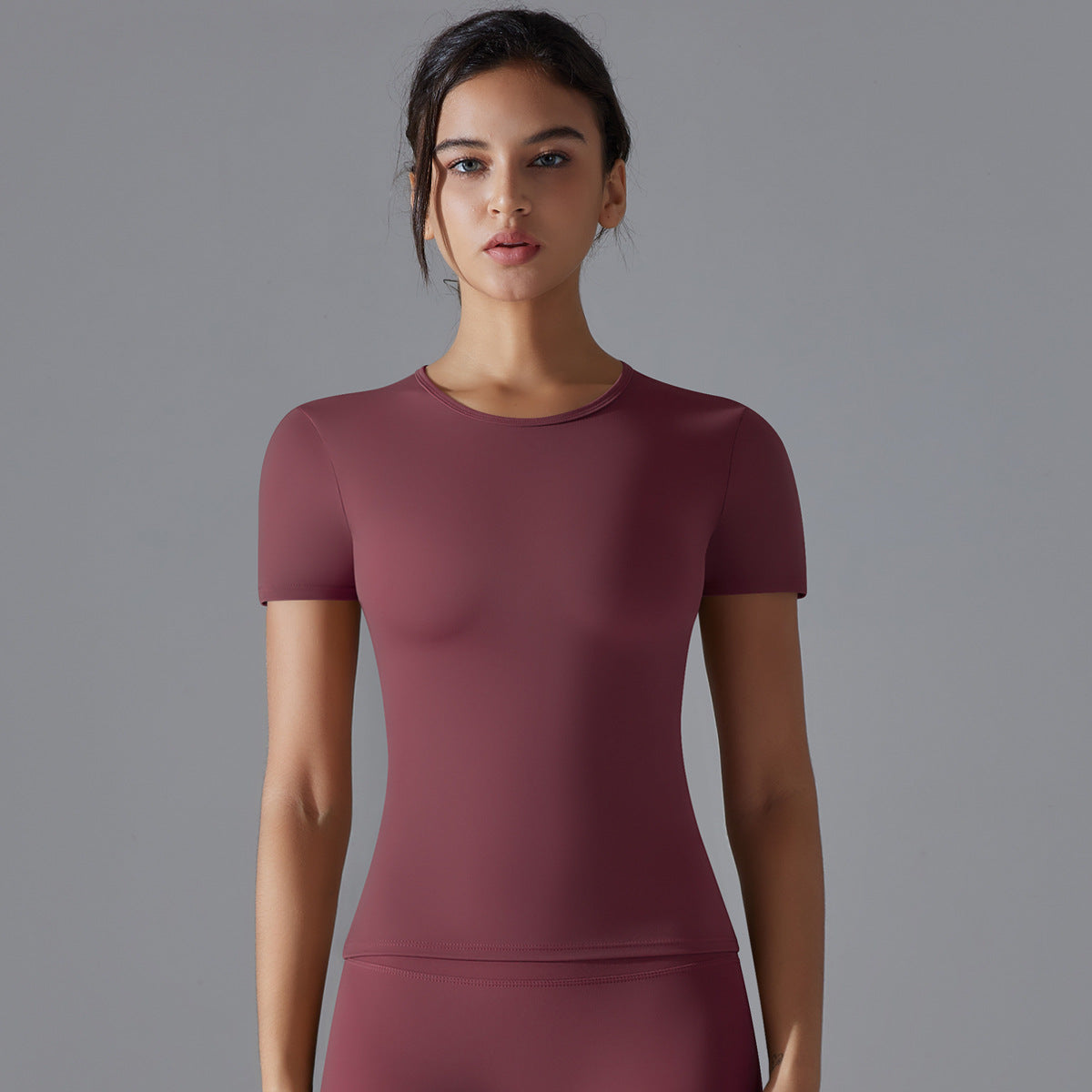 Brushed high-elasticity tight-fitting breathable yoga short-sleeved top