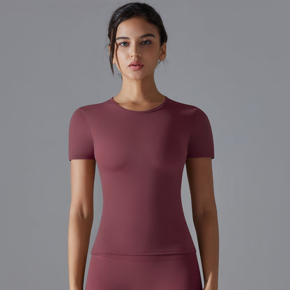 Brushed high-elasticity tight-fitting breathable yoga short-sleeved top