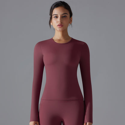 Long-sleeved, double-sided brushed, long yoga wear, breathable and suitable for sports.