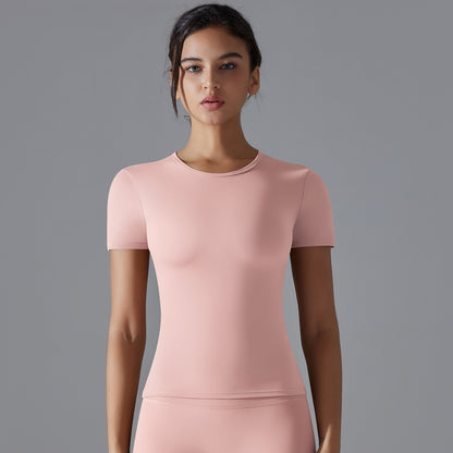 Brushed high-elasticity tight-fitting breathable yoga short-sleeved top