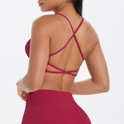Thin-strap cross-back breathable fitness bra