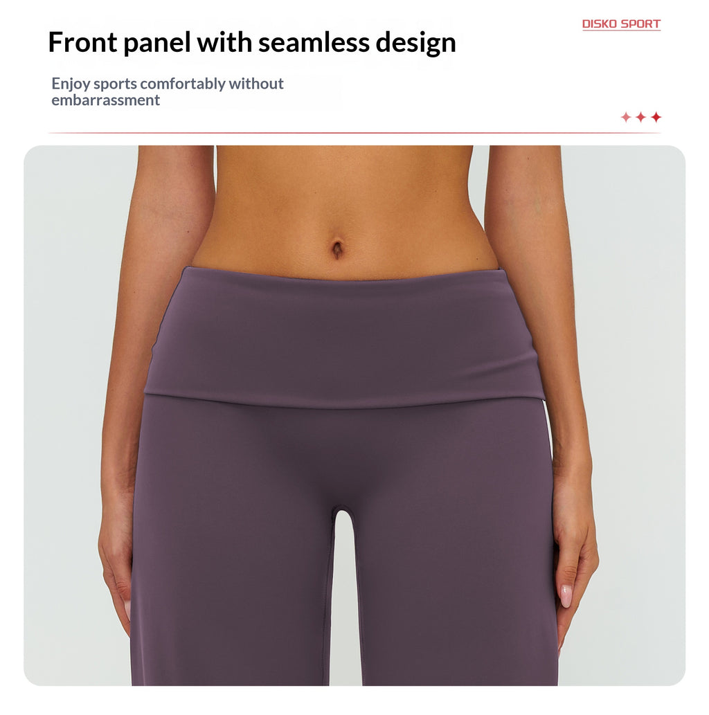 Women's Casual Wide Leg Brushed Pants, Fold Over High Waist Loose Fit Sweatpants, Soft Athletic Bottoms for Yoga & Running