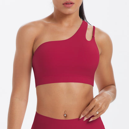 Brushed one-shoulder backless sports bra yoga vest