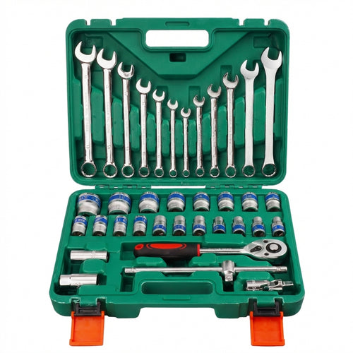 37-Piece Metric Socket & Wrench Set | 1/2" Drive Ratchet | Compact Portable Tool Kit for Auto Repair[Hibaes]