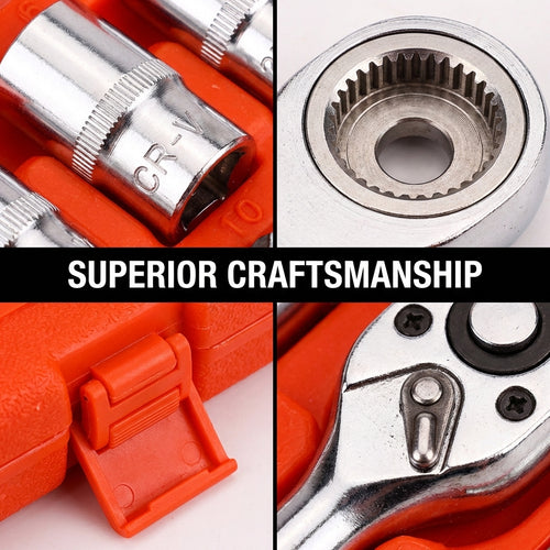 46-Piece Chrome Vanadium Socket Wrench Set | 1/4" & 3/8" Drive | For Auto Repair & Home DIY | [Hibaes]